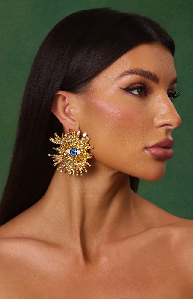 Sorel Geçişsiz Taş Detaylı Göz Küpeleri