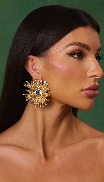 Sorel Geçişsiz Taş Detaylı Göz Küpeleri