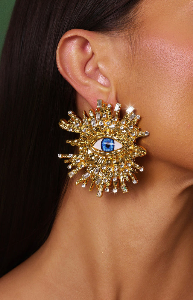 Sorel Geçişsiz Taş Detaylı Göz Küpeleri