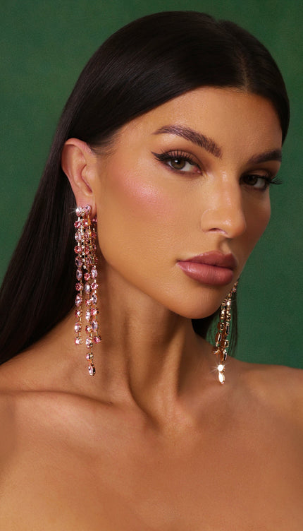 Kiwi Taş Detaylı Püsküllü Küpeler