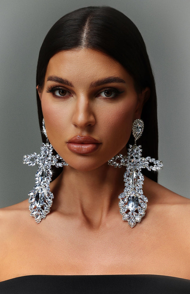 Kianala Taş Detaylı Haç Model Büyük Küpeler