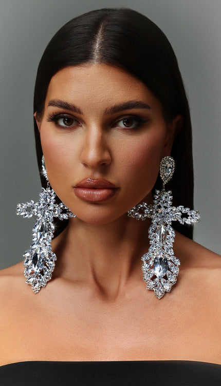 Kianala Taş Detaylı Haç Model Büyük Küpeler