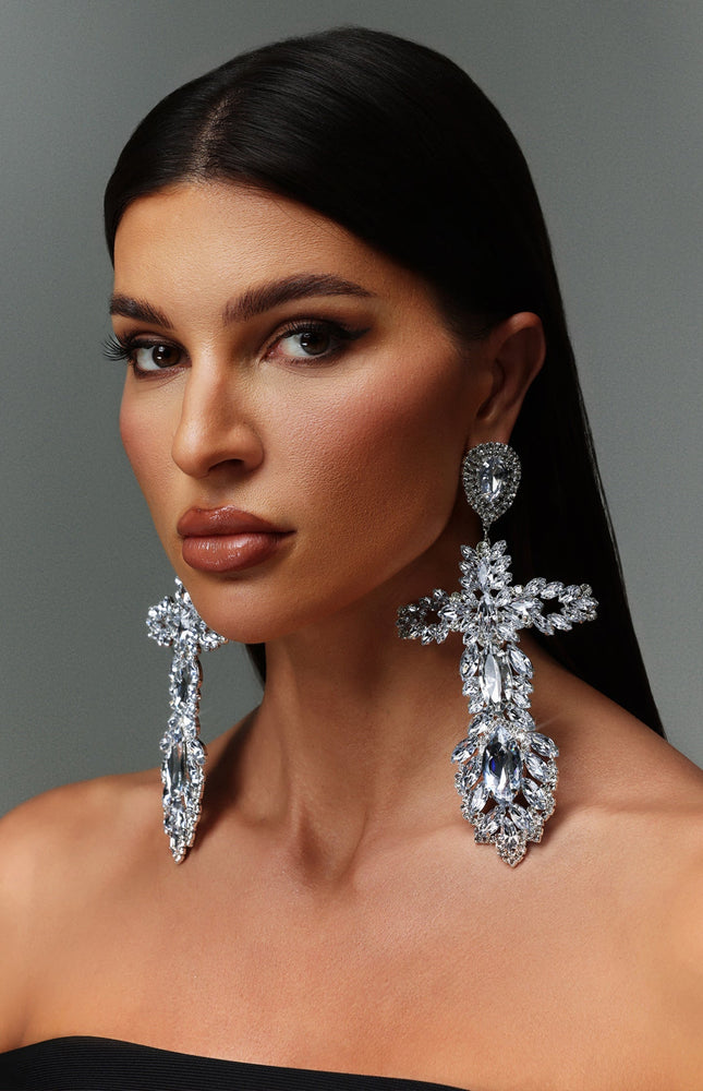 Kianala Taş Detaylı Haç Model Büyük Küpeler