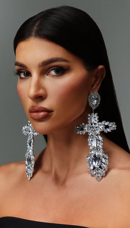 Kianala Taş Detaylı Haç Model Büyük Küpeler