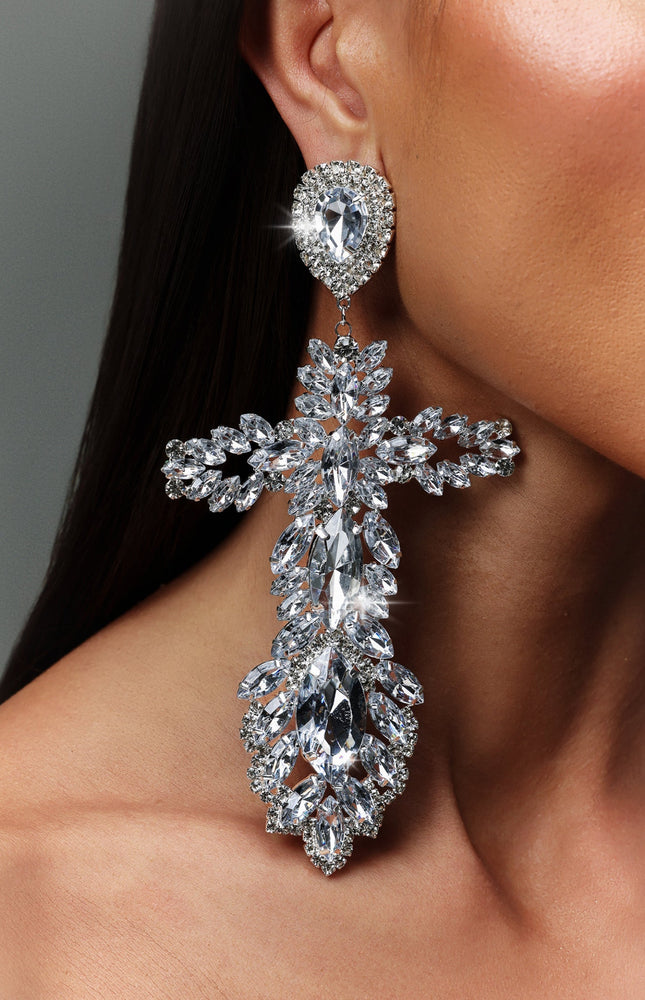 Kianala Taş Detaylı Haç Model Büyük Küpeler