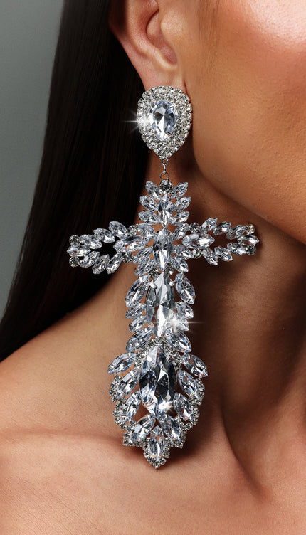 Kianala Taş Detaylı Haç Model Büyük Küpeler