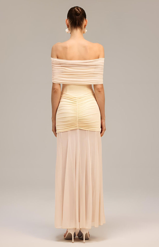 Omuz Açık Pileli Maksi Elbise