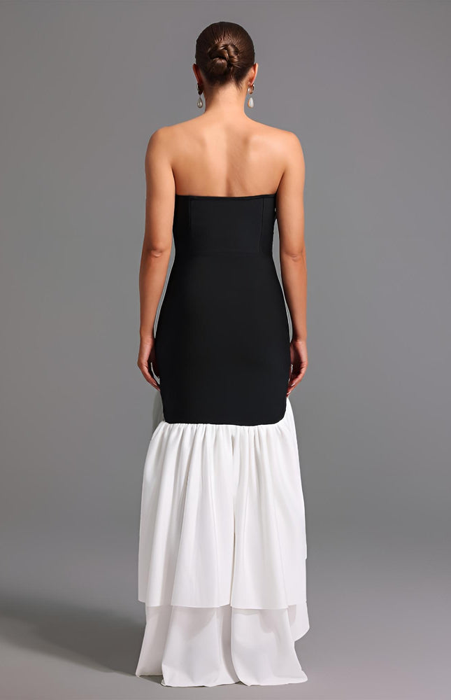 Lesley Straplez Yüksek Yırtmaçlı Midi Elbise