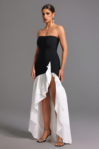 Lesley Straplez Yüksek Yırtmaçlı Midi Elbise