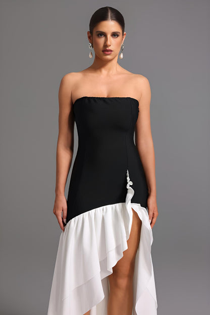 Lesley Straplez Yüksek Yırtmaçlı Midi Elbise