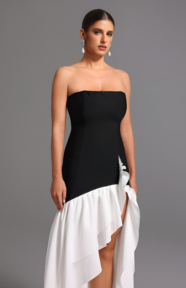 Lesley Straplez Yüksek Yırtmaçlı Midi Elbise