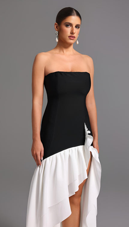 Lesley Straplez Yüksek Yırtmaçlı Midi Elbise