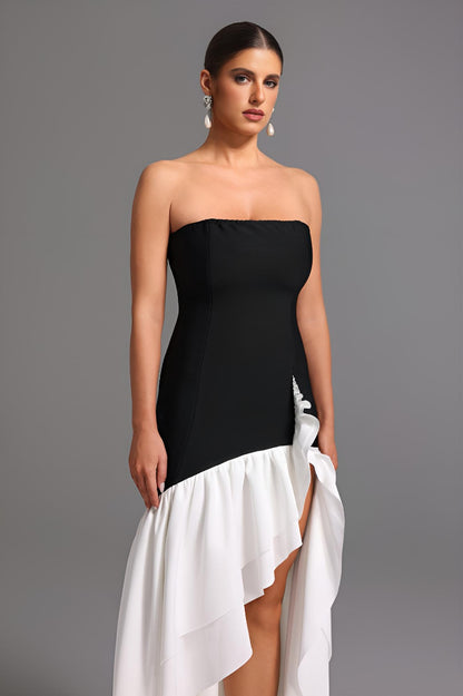 Lesley Straplez Yüksek Yırtmaçlı Midi Elbise