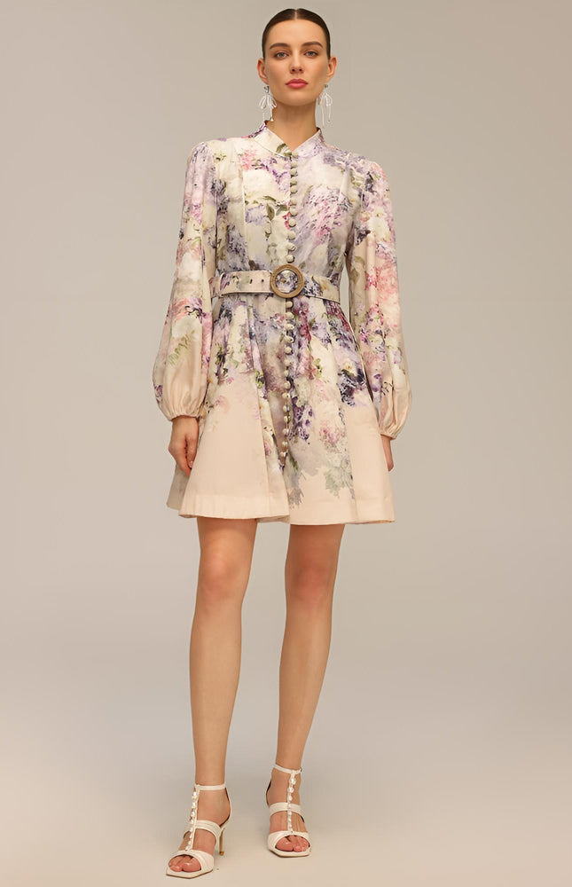 Floral Zarif Kemerli Elbise