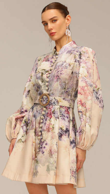 Floral Zarif Kemerli Elbise