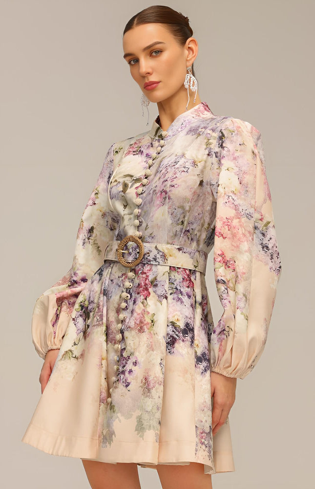 Floral Zarif Kemerli Elbise