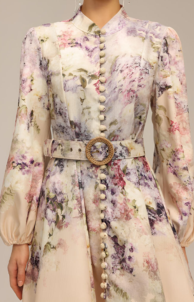 Floral Zarif Kemerli Elbise