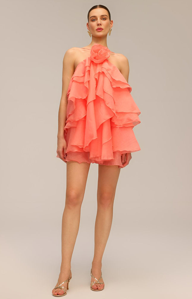 Rose Volanlı Mini Elbise