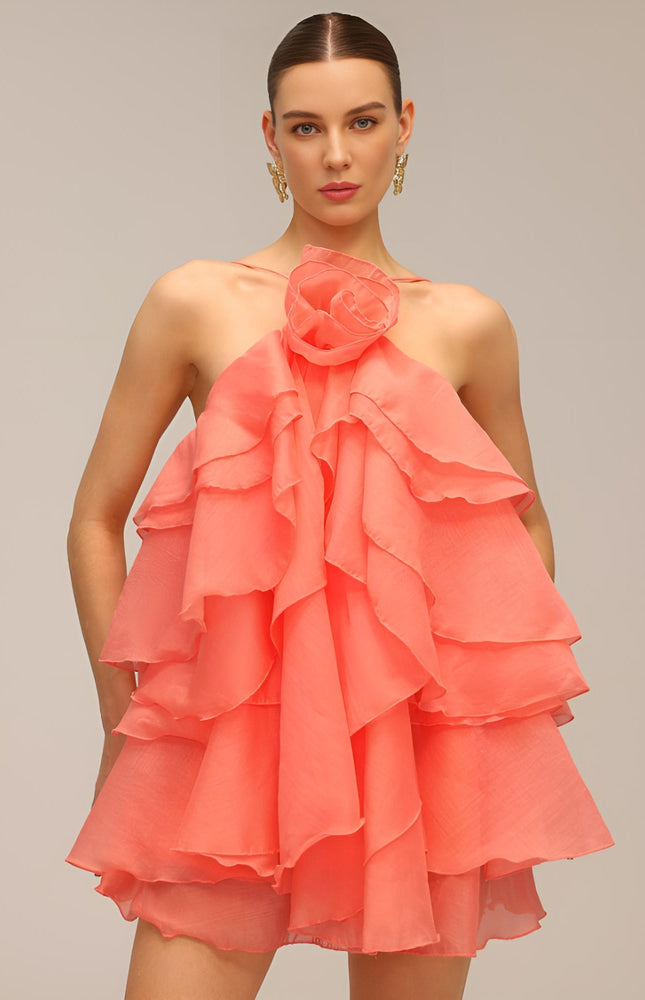 Rose Volanlı Mini Elbise