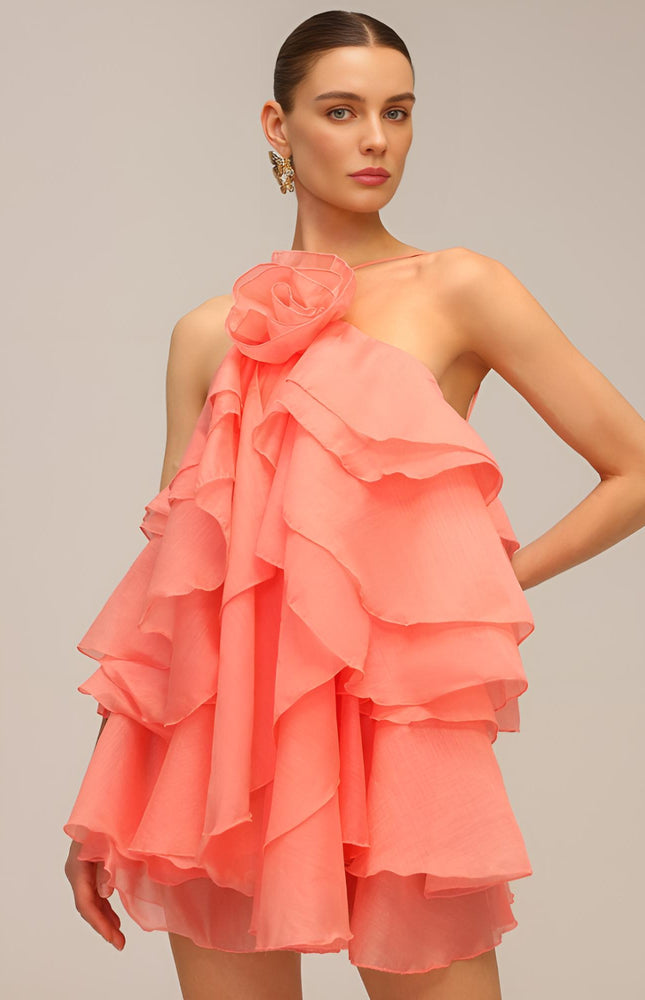 Rose Volanlı Mini Elbise