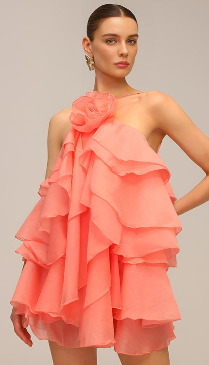 Rose Volanlı Mini Elbise