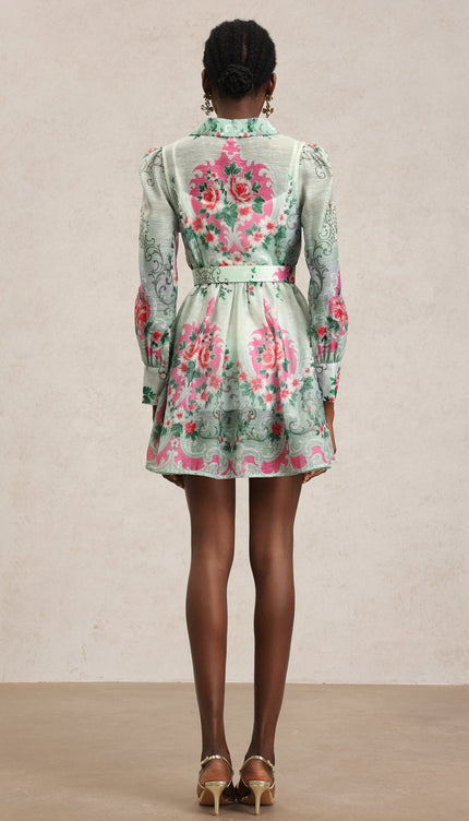 Emerald Bloom Mini Elbise