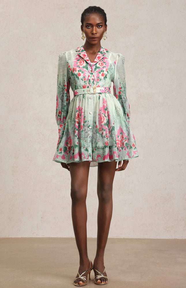 Emerald Bloom Mini Elbise