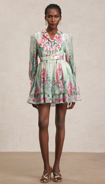 Emerald Bloom Mini Elbise