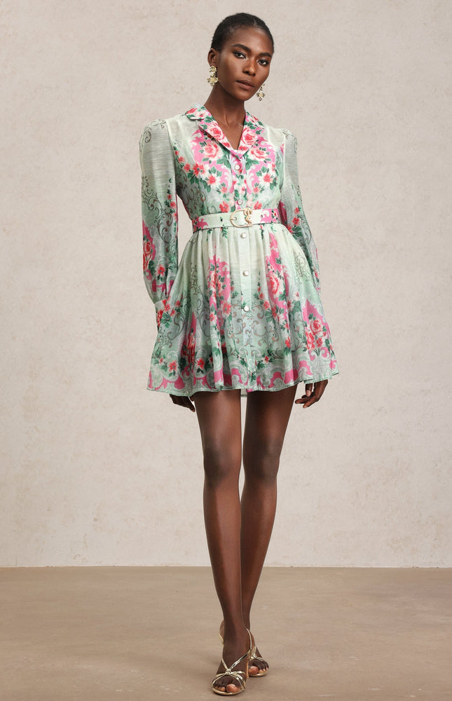 Emerald Bloom Mini Elbise