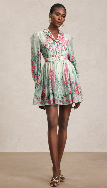 Emerald Bloom Mini Elbise