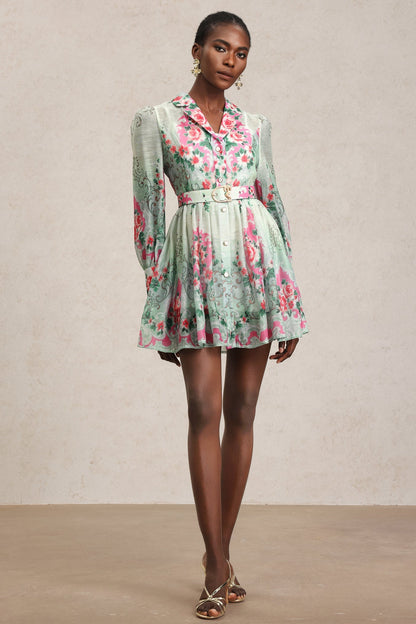 Emerald Bloom Mini Elbise