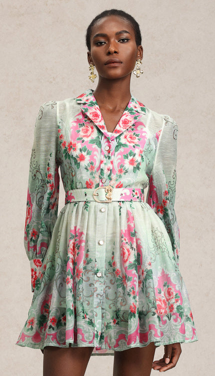 Emerald Bloom Mini Elbise