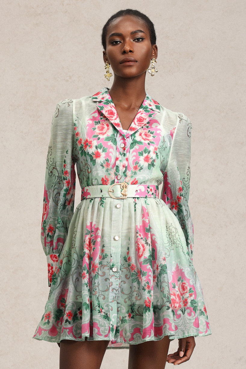 Emerald Bloom Mini Elbise