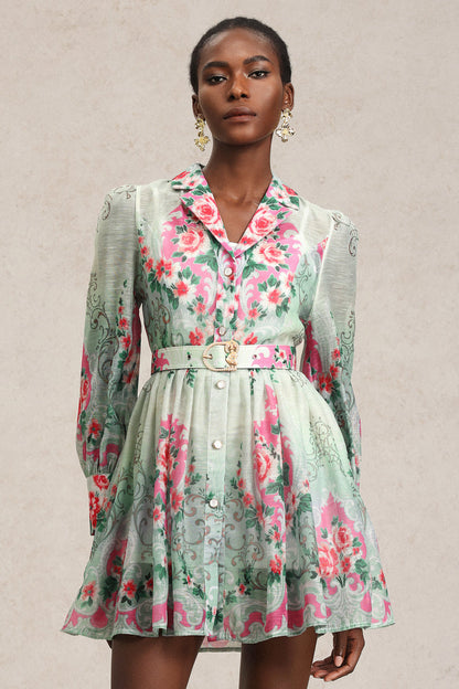 Emerald Bloom Mini Elbise