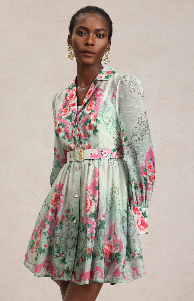 Emerald Bloom Mini Elbise