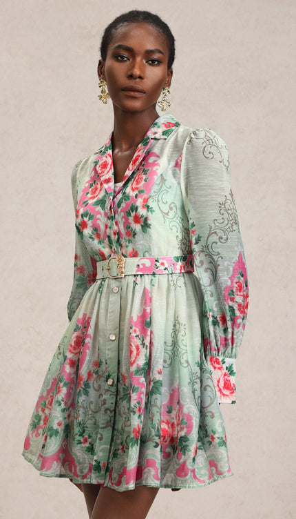 Emerald Bloom Mini Elbise