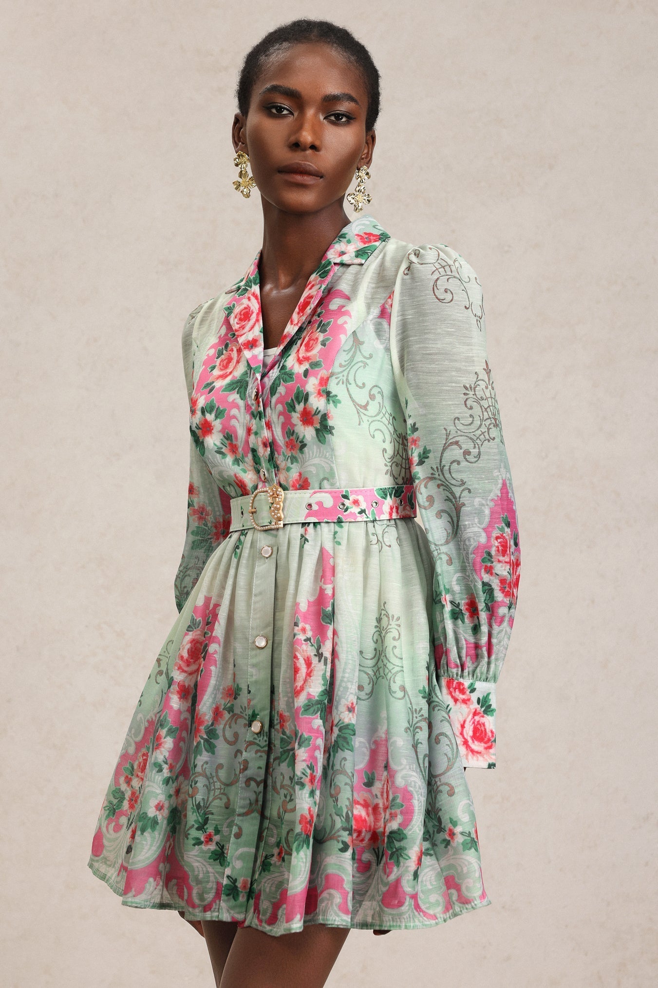 Emerald Bloom Mini Elbise