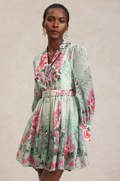 Emerald Bloom Mini Elbise