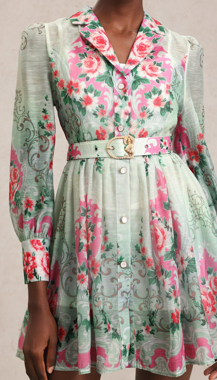 Emerald Bloom Mini Elbise