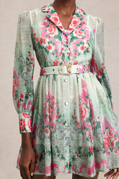 Emerald Bloom Mini Elbise