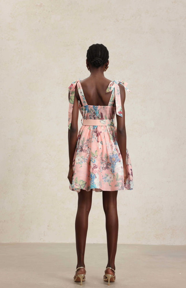 Pembe Çiçek Mini Elbise