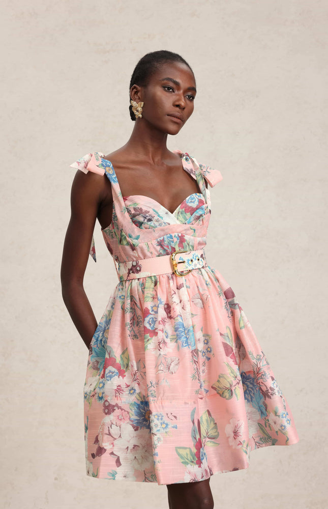 Pembe Çiçek Mini Elbise