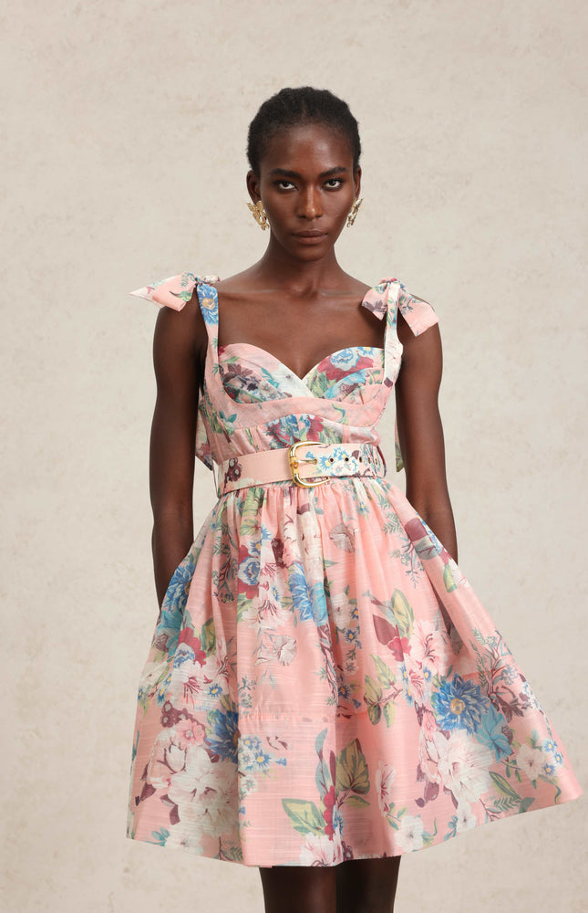 Pembe Çiçek Mini Elbise