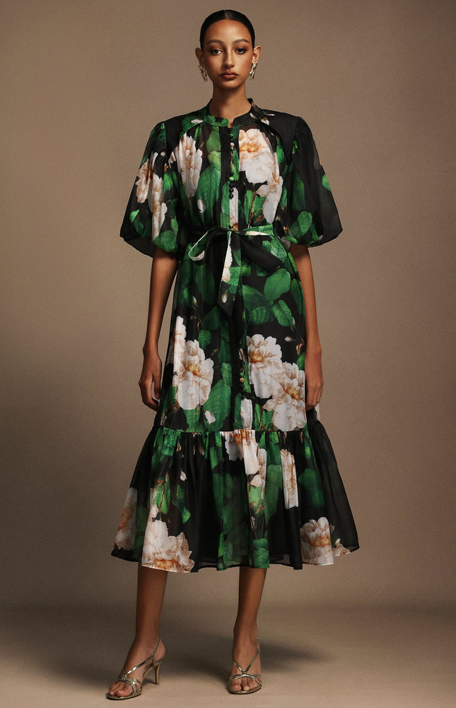 Botanic Desenli Midi Elbise