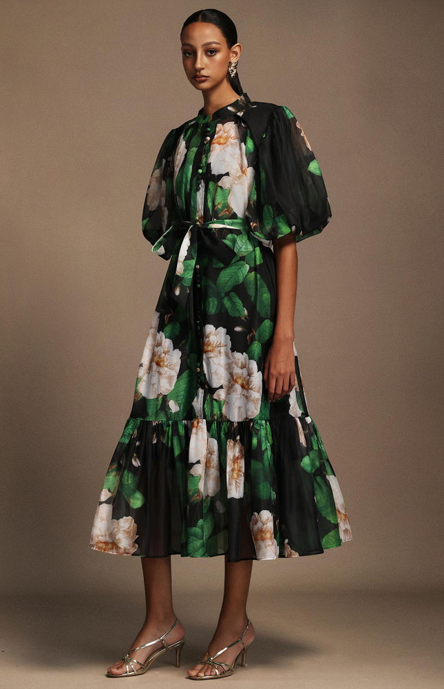 Botanic Desenli Midi Elbise