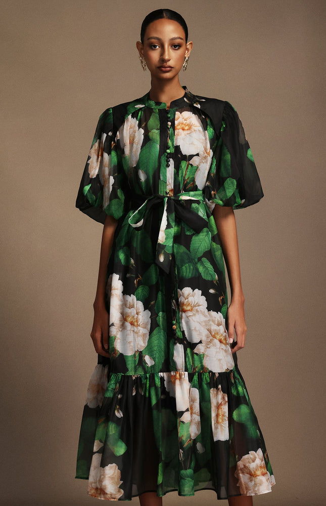 Botanic Desenli Midi Elbise