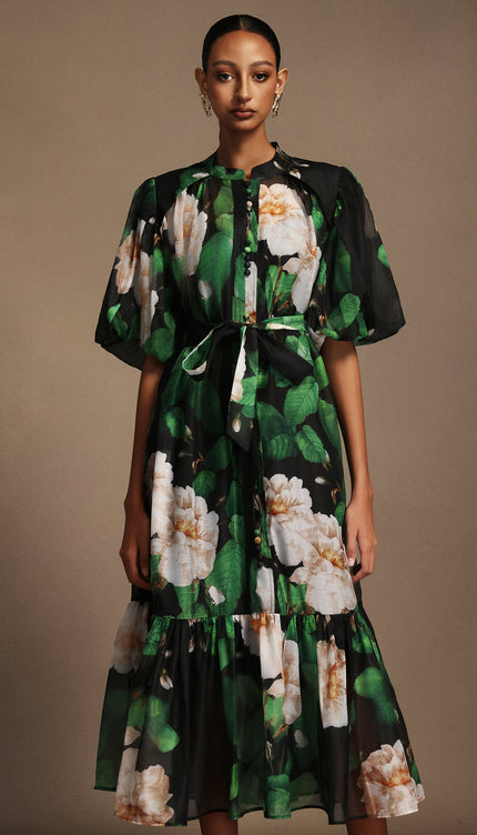 Botanic Desenli Midi Elbise