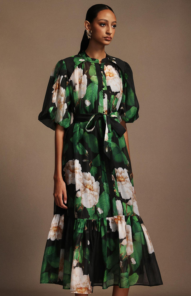 Botanic Desenli Midi Elbise