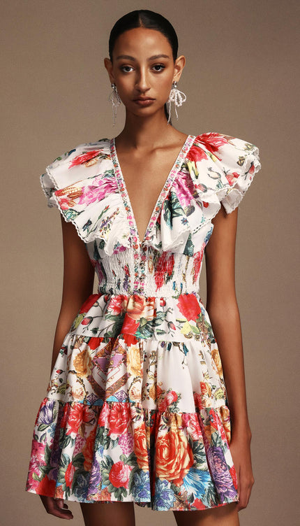 Flora Zarif Fırfırlı Elbise