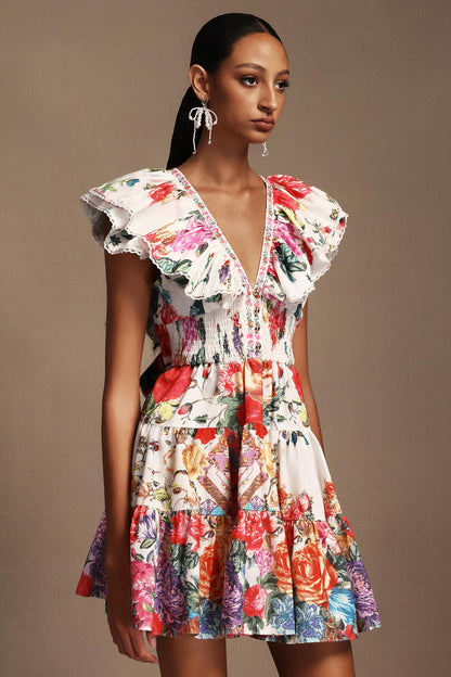 Flora Zarif Fırfırlı Elbise